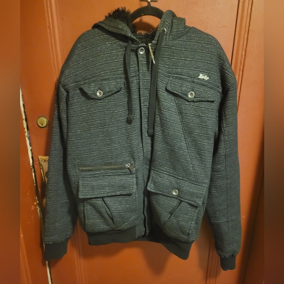 Sasquash Men' Gray Speckled/Black Jacket With Hoodie  Size XLarge - Picture 13 of 15